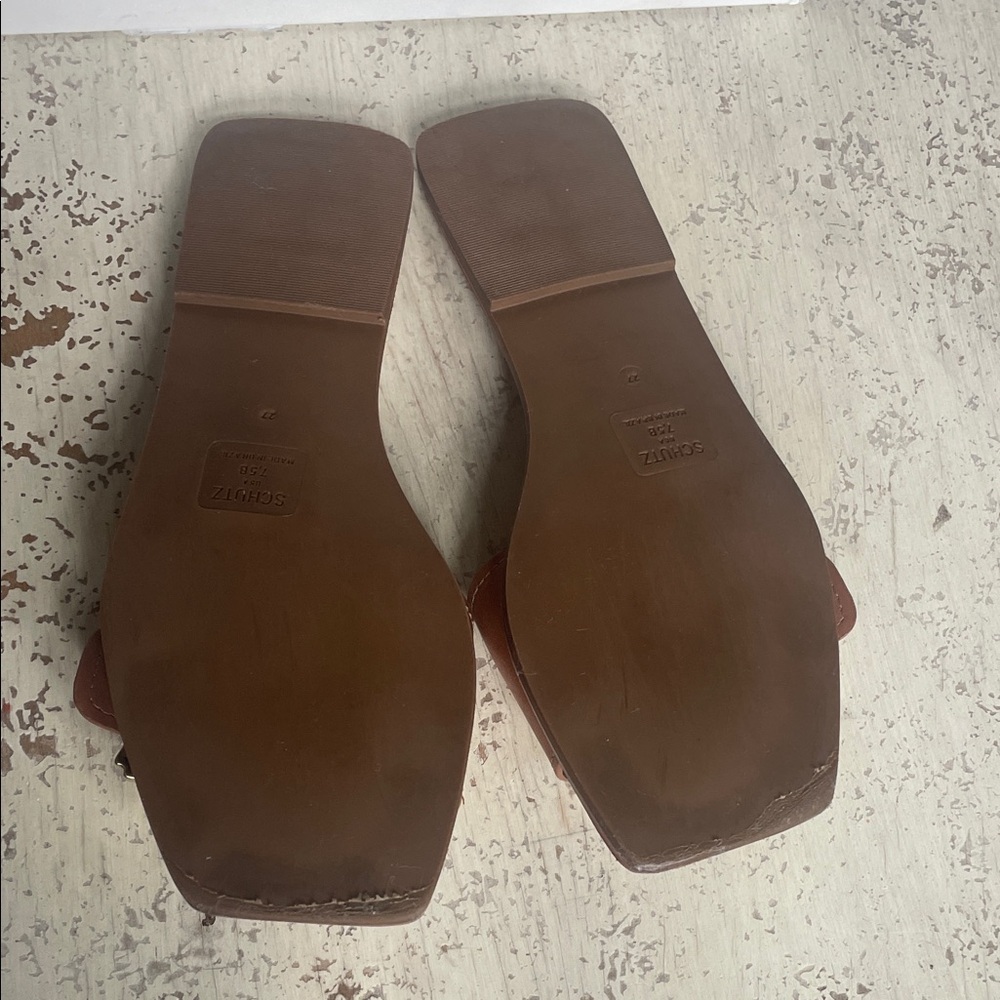 SCHUTZ Brown Sandals with Gold Buckle - Picture 4 of 5